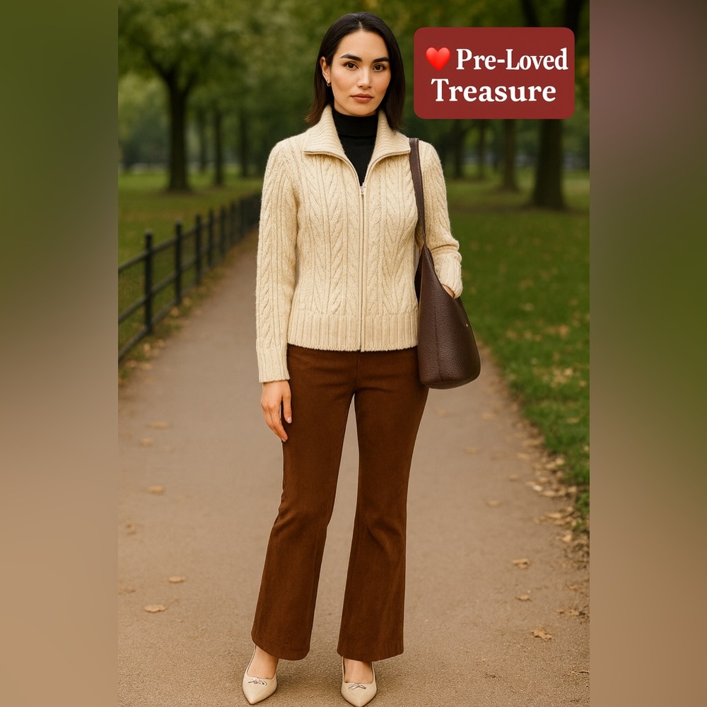 Cream Cable Knit Zip-Up Sweater